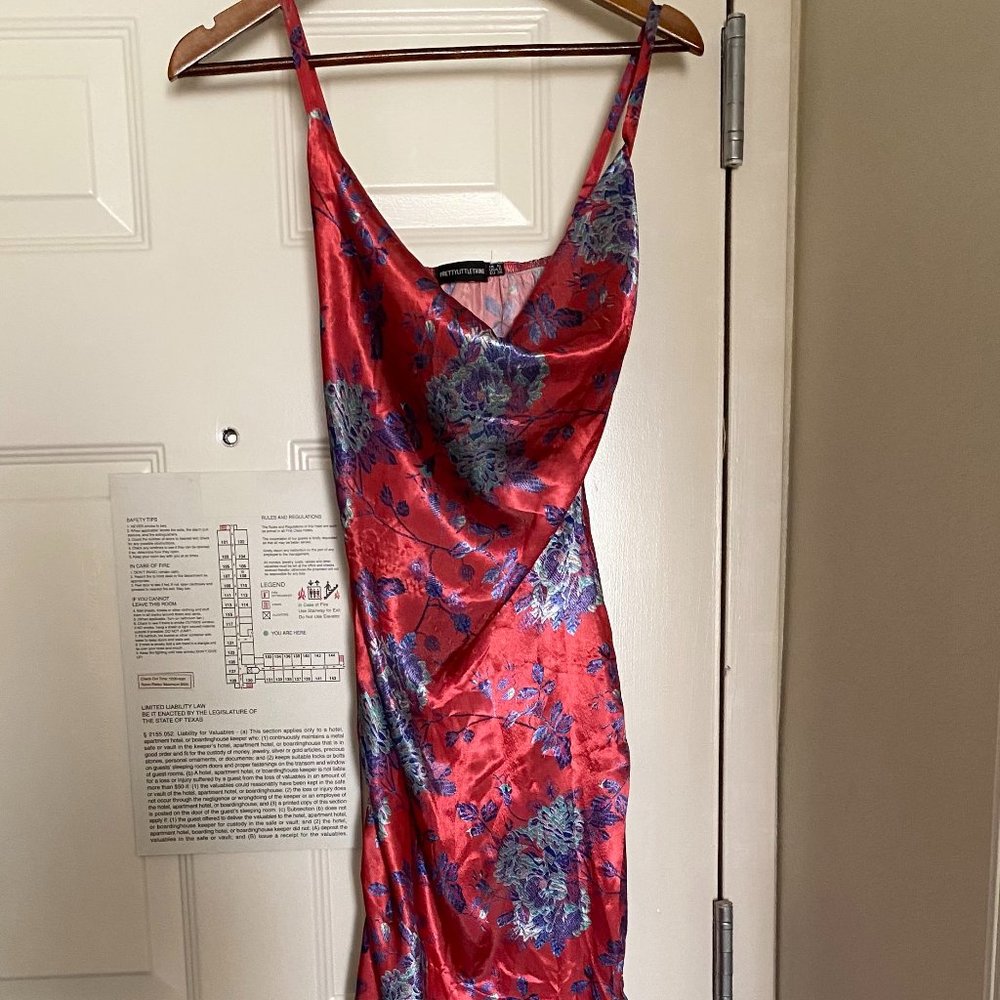 PLT Silky, Satin, Cowl Neck, Asymmetrical Dress